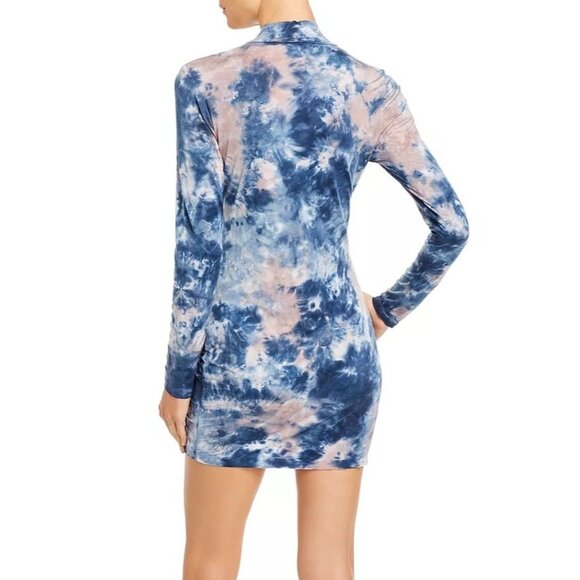 Young‎ Fabulous & Broke Lena Ruched Tie-Dye Dress Blue Mock Neck Long SLeeves M - Picture 3 of 9